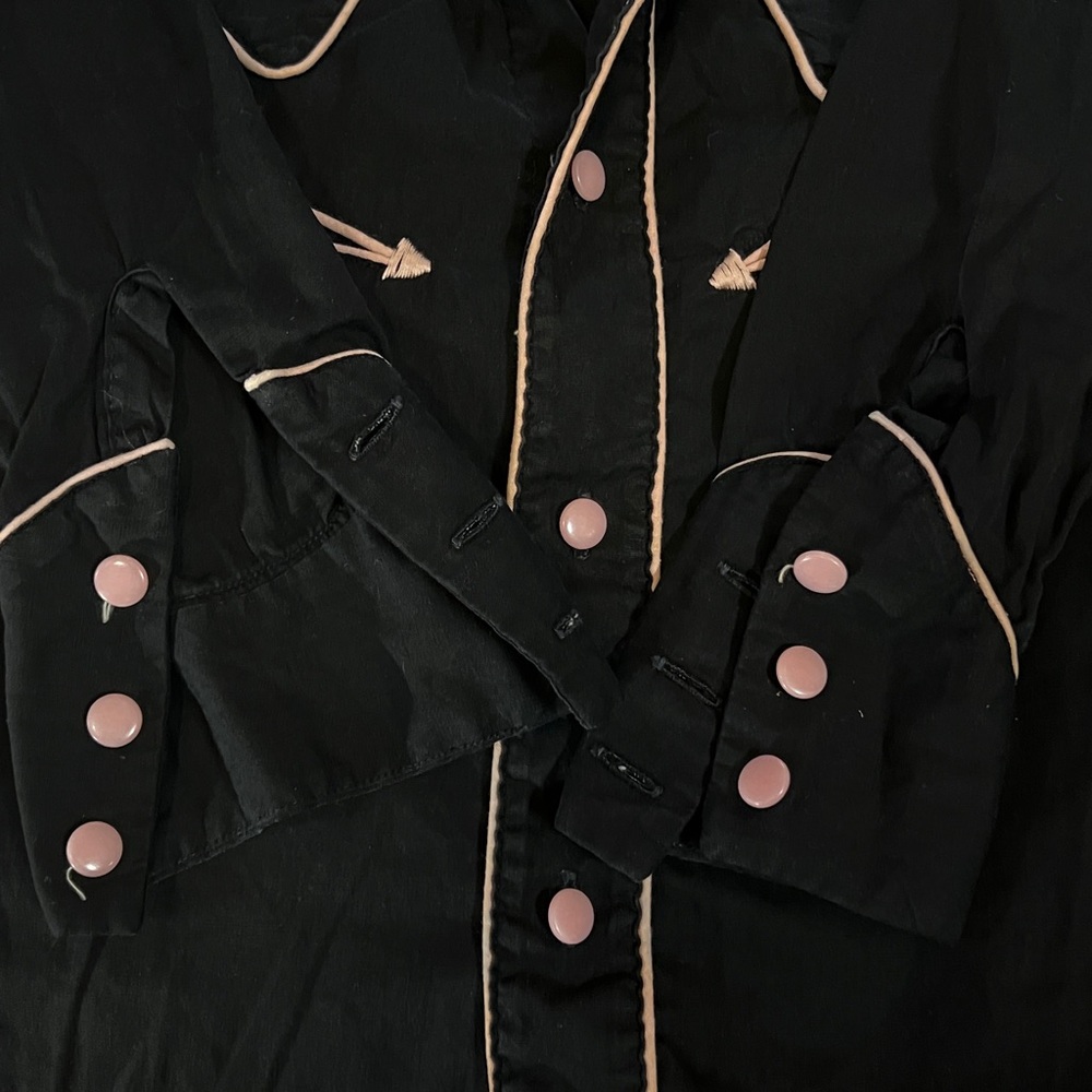 60s Toddler Western Shirt Vintage Pink Piping & Buttons - Picture 5 of 5